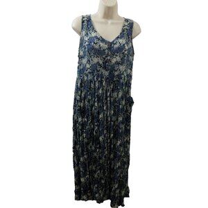 Erika Womens Sundress Size M Summer Midi Sleeveless Crinkle Gauzy Pleated Floral